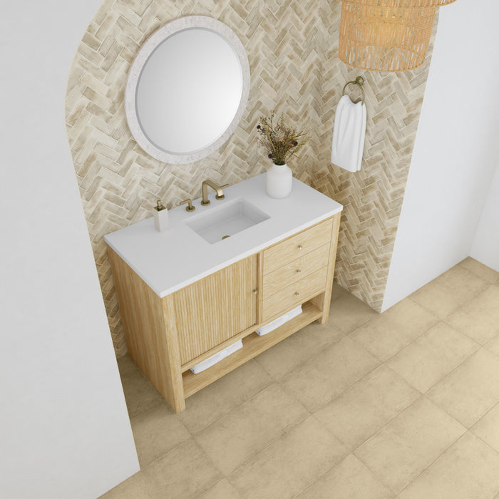 Marigot 48 in Single Vanity, Sunwashed Oak w/3 cm White Zeus Silestone Top