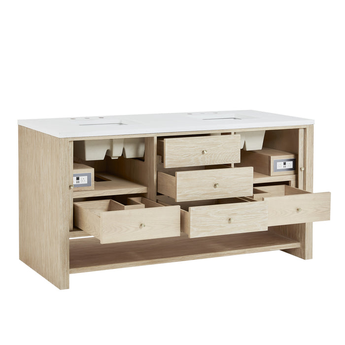 Marigot 72 in Double Vanity, Sunwashed Oak 2/3 cm White Zeus Silestone Top