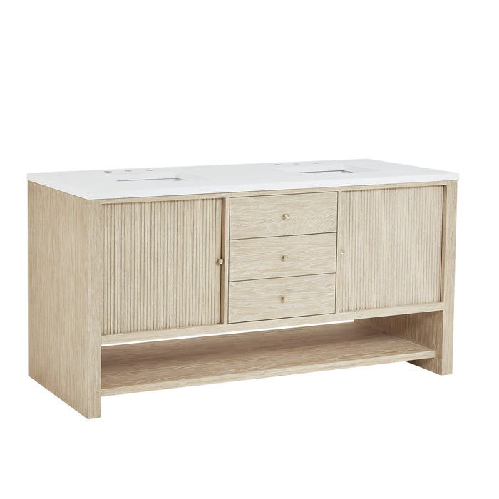 Marigot 72 in Double Vanity, Sunwashed Oak 2/3 cm White Zeus Silestone Top
