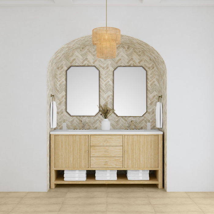 Marigot 72 in Double Vanity, Sunwashed Oak 2/3 cm White Zeus Silestone Top