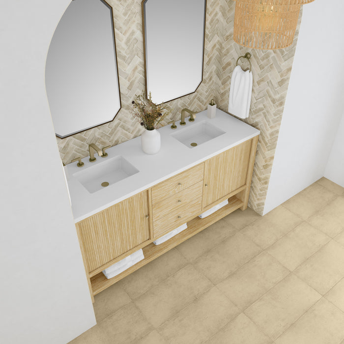 Marigot 72 in Double Vanity, Sunwashed Oak 2/3 cm White Zeus Silestone Top