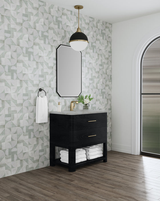 Lucian 36 in Single Vanity, Carbon Oak w/3cm Victorian Silver Silestone Top