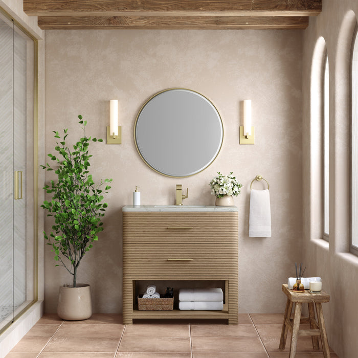Lucian 36 in Single Vanity, Pebble Oak w/3 cm Victorian Silver Silestone Top