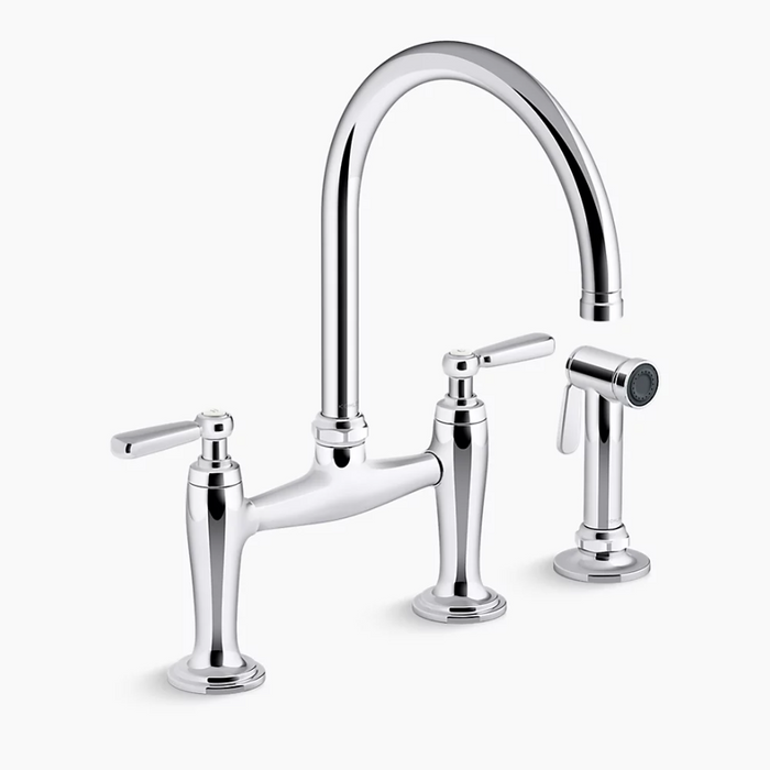 Edalyn Two-Hole Bridge Kitchen Sink Faucet w/Side Sprayer