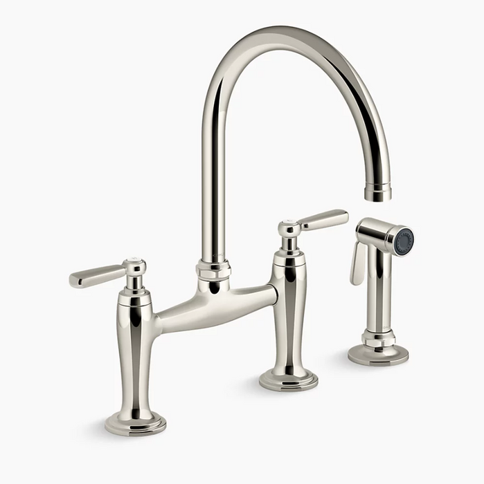 Edalyn Two-Hole Bridge Kitchen Sink Faucet w/Side Sprayer