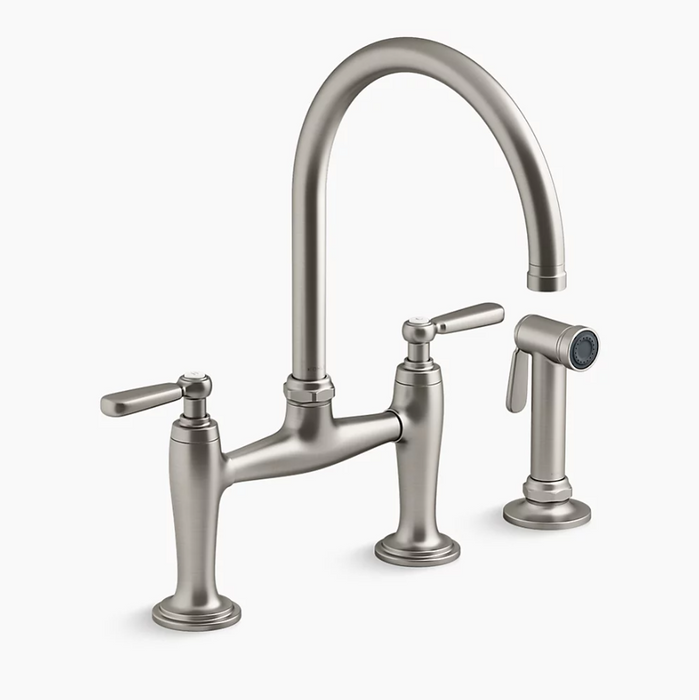 Edalyn Two-Hole Bridge Kitchen Sink Faucet w/Side Sprayer