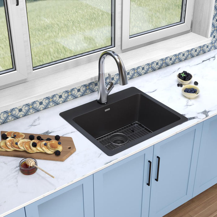 Quartz Classic Single Bowl Drop-in Sink Kit with Filtered Faucet