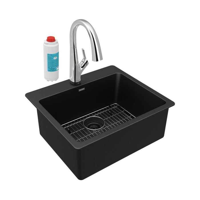 Quartz Classic Single Bowl Drop-in Sink Kit with Filtered Faucet