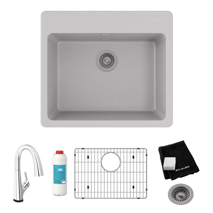 Quartz Classic Single Bowl Drop-in Sink Kit with Filtered Faucet