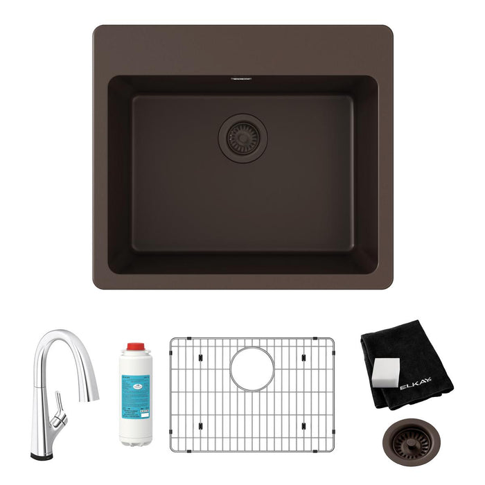 Quartz Classic Single Bowl Drop-in Sink Kit with Filtered Faucet