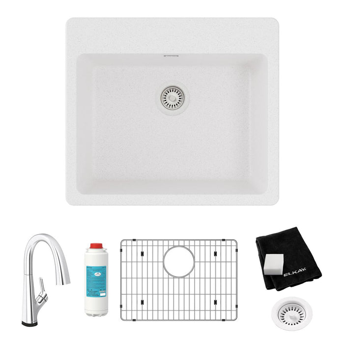 Quartz Classic Single Bowl Drop-in Sink Kit with Filtered Faucet