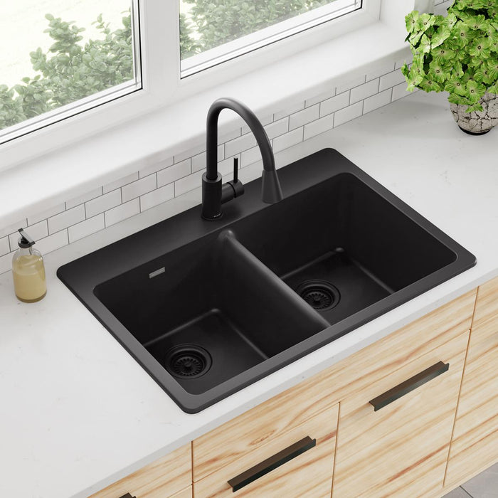 Quartz Classic 33 x 22 x 9-1/2 Equal Double Bowl Drop-in Sink