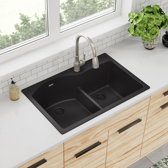 Quartz Classic 33 x 22 x 10 Offset 60/40 Double Bowl Drop-in Sink with Aqua Divide