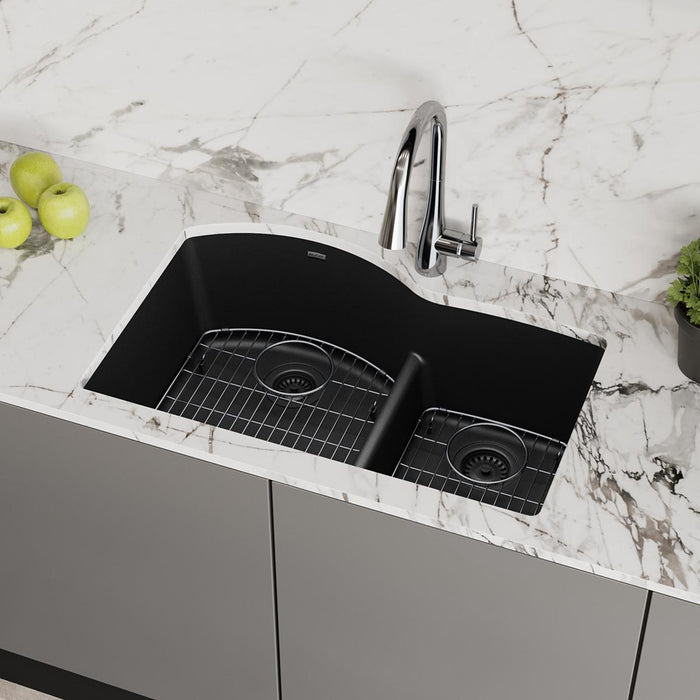 Quartz Classic Offset 60/40 Double Bowl Undermount Sink Kit with Aqua Divide