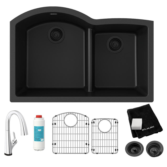Quartz Classic Offset 60/40 Double Bowl Undermount Sink Kit with Aqua Divide