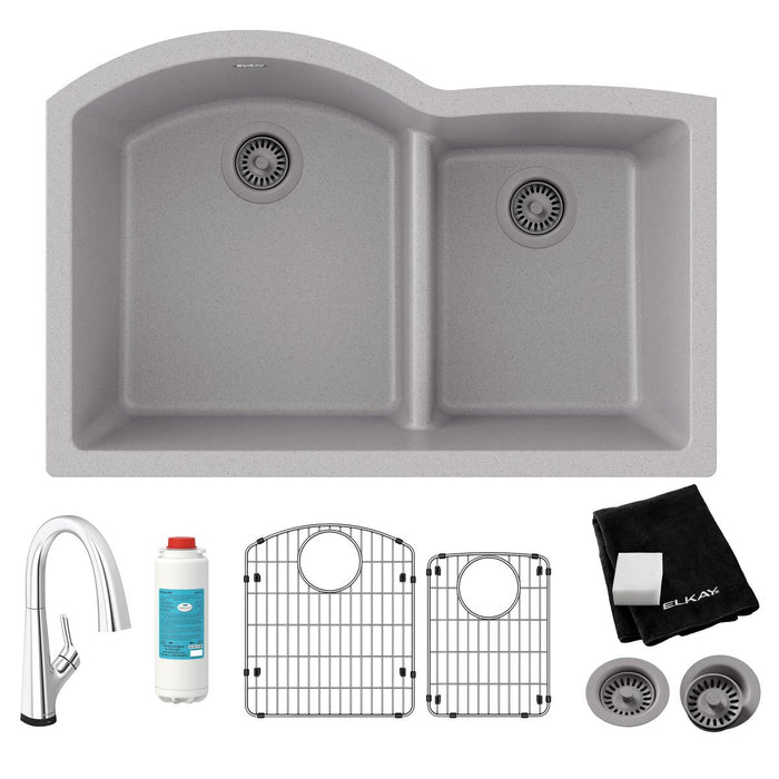 Quartz Classic Offset 60/40 Double Bowl Undermount Sink Kit with Aqua Divide
