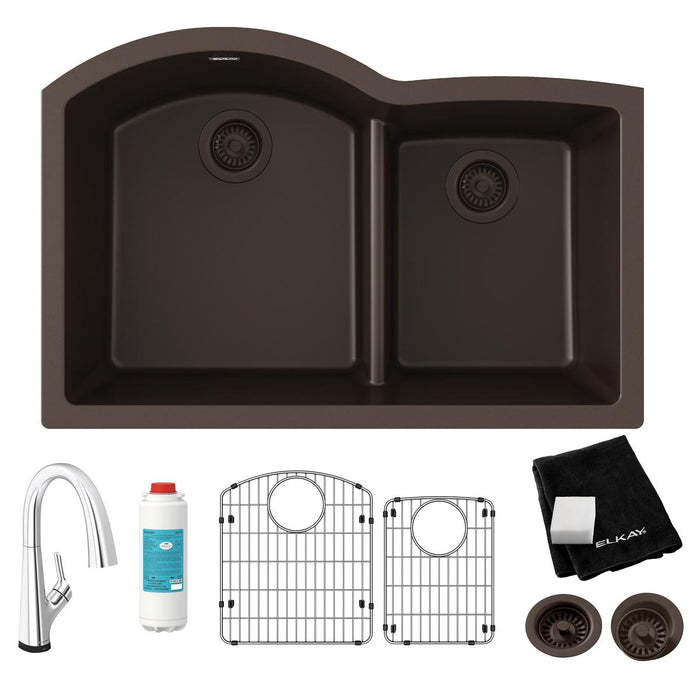 Quartz Classic Offset 60/40 Double Bowl Undermount Sink Kit with Aqua Divide