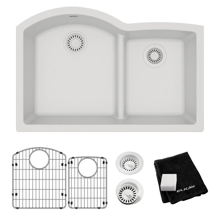 Quartz Classic Offset 60/40 Double Bowl Undermount Sink Kit with Aqua Divide