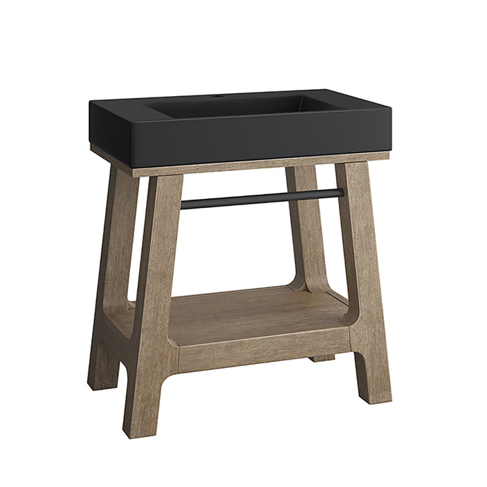 Auburn 31.5 in Single Sink Console, Weathered Timber w/Black Matte Mineral Composite Stone Top