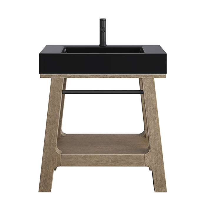 Auburn 31.5 in Single Sink Console, Weathered Timber w/Black Matte Mineral Composite Stone Top
