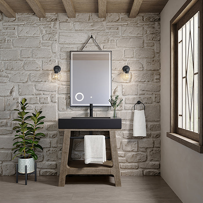 Auburn 31.5 in Single Sink Console, Weathered Timber w/Black Matte Mineral Composite Stone Top