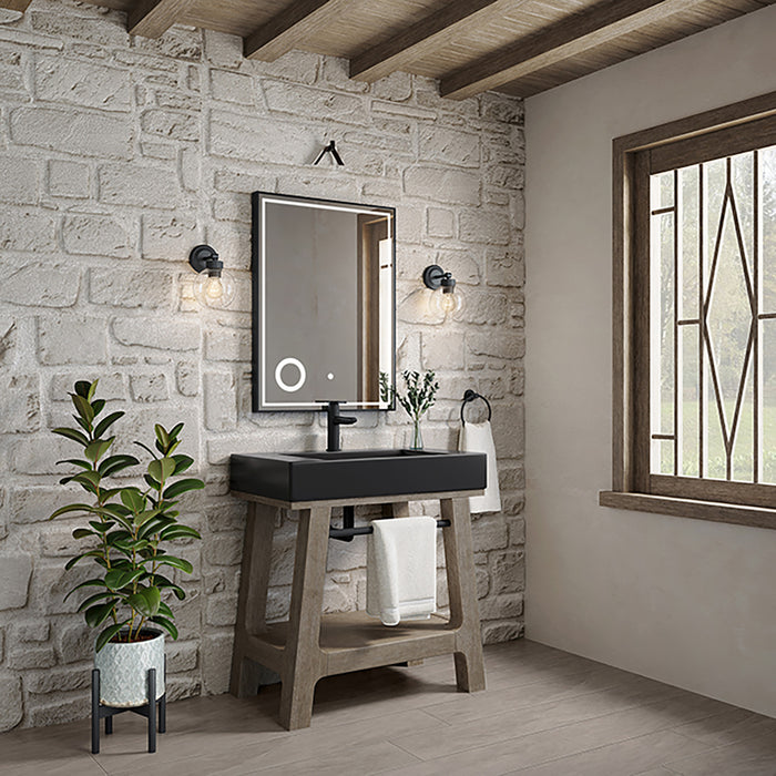 Auburn 31.5 in Single Sink Console, Weathered Timber w/Black Matte Mineral Composite Stone Top