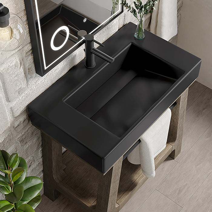 Auburn 31.5 in Single Sink Console, Weathered Timber w/Black Matte Mineral Composite Stone Top