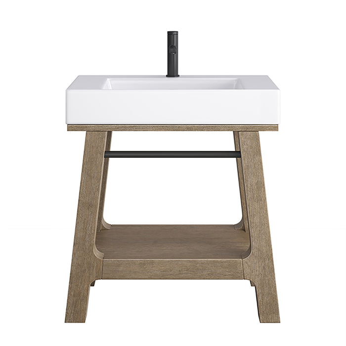 Auburn 31.5 in Single Sink Console Weathered Timber w/Glossy White Mineral Composite Stone Top