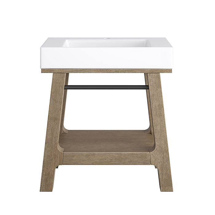 Auburn 31.5 in Single Sink Console Weathered Timber w/Glossy White Mineral Composite Stone Top