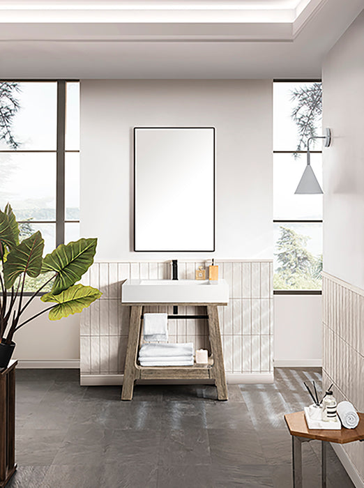 Auburn 31.5 in Single Sink Console Weathered Timber w/Glossy White Mineral Composite Stone Top
