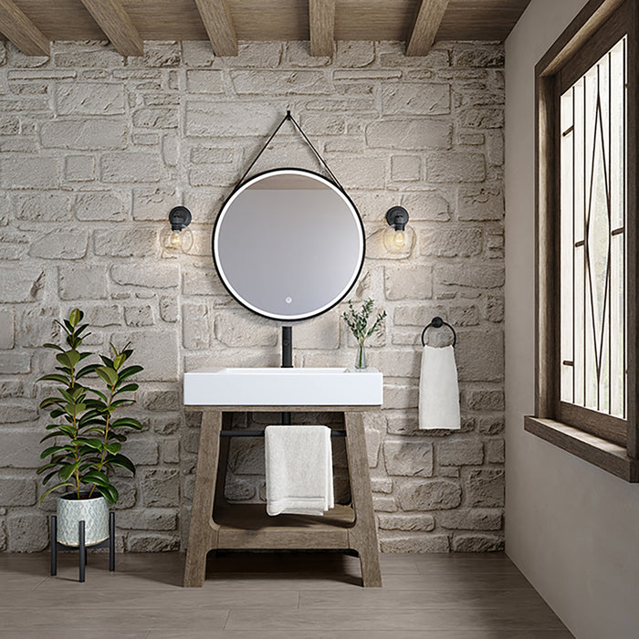 Auburn 31.5 in Single Sink Console Weathered Timber w/Glossy White Mineral Composite Stone Top