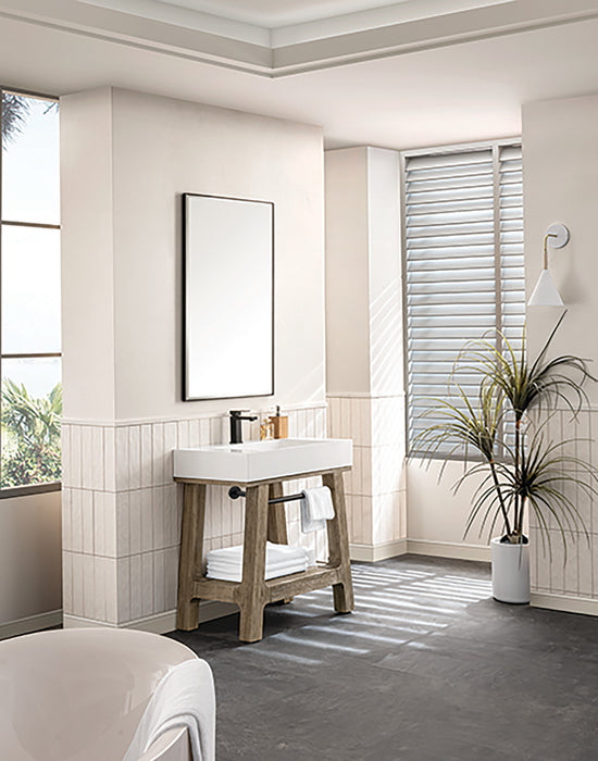 Auburn 31.5 in Single Sink Console Weathered Timber w/Glossy White Mineral Composite Stone Top