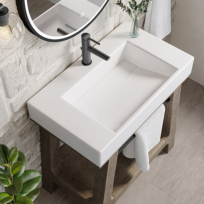 Auburn 31.5 in Single Sink Console Weathered Timber w/Glossy White Mineral Composite Stone Top