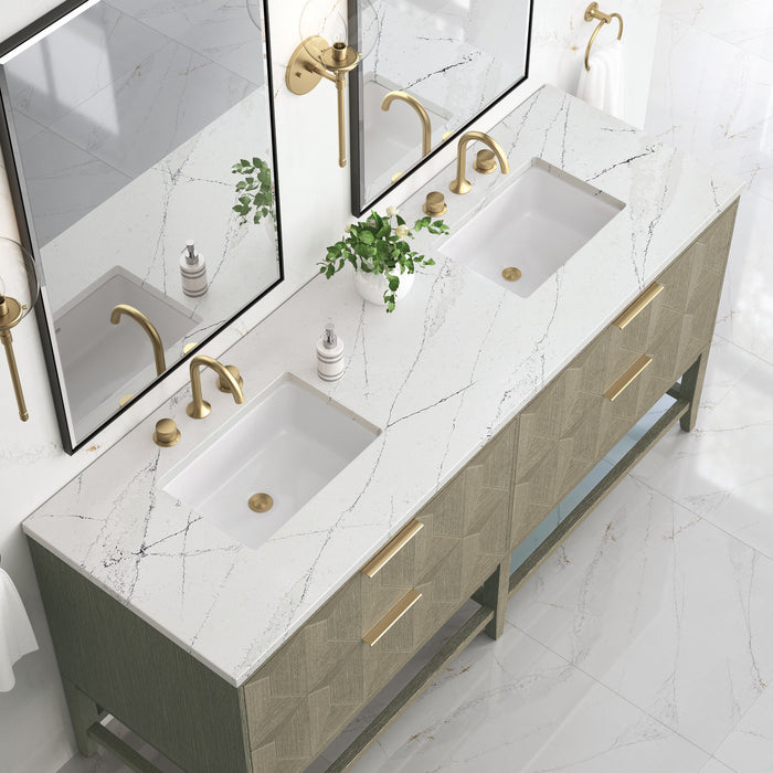 Emmeline 72 in Double Vanity, Pebble Oak w/3 cm Ethereal Noctis Top