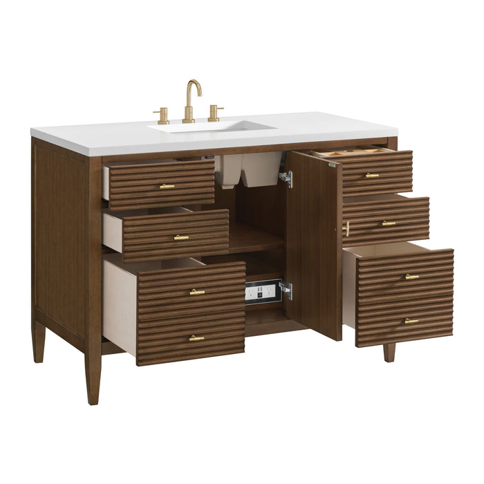 Myrrin 48 in Vanity, Mid Century Walnut w/3 cm Lime Delight Silestone Top