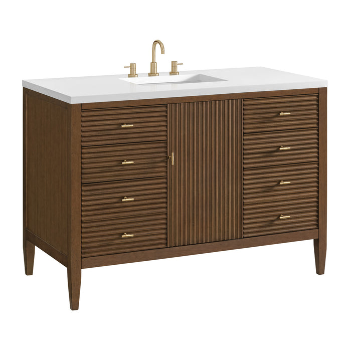 Myrrin 48 in Vanity, Mid Century Walnut w/3 cm Lime Delight Silestone Top