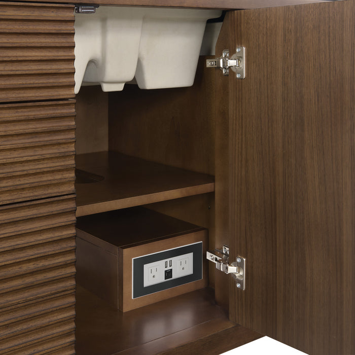 Myrrin 48 in Vanity, Mid Century Walnut w/3 cm Lime Delight Silestone Top