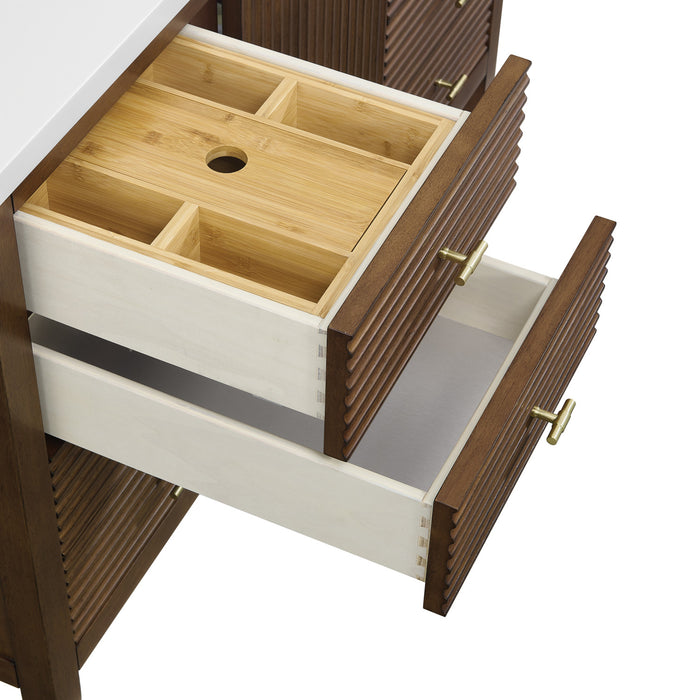 Myrrin 48 in Vanity, Mid Century Walnut w/3 cm Lime Delight Silestone Top