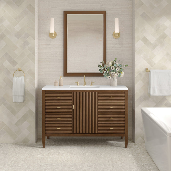 Myrrin 48 in Vanity, Mid Century Walnut w/3 cm Lime Delight Silestone Top