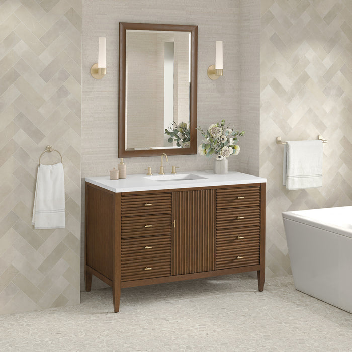 Myrrin 48 in Vanity, Mid Century Walnut w/3 cm Lime Delight Silestone Top