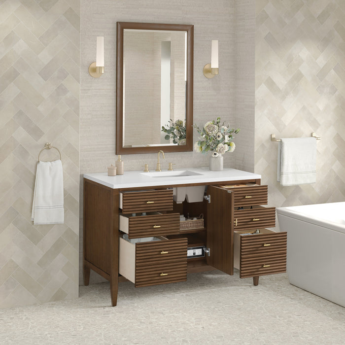 Myrrin 48 in Vanity, Mid Century Walnut w/3 cm Lime Delight Silestone Top