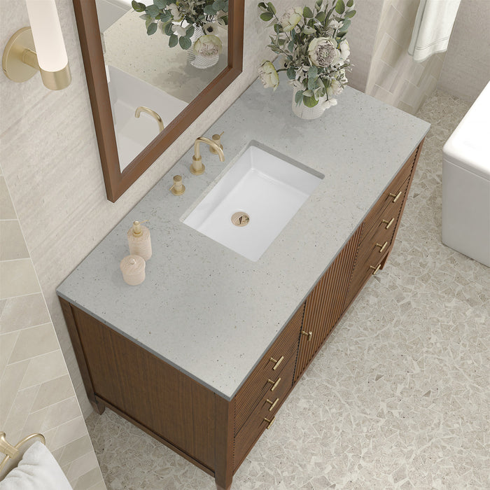 Myrrin 48 in Vanity, Mid Century Walnut w/3 cm Lime Delight Silestone Top