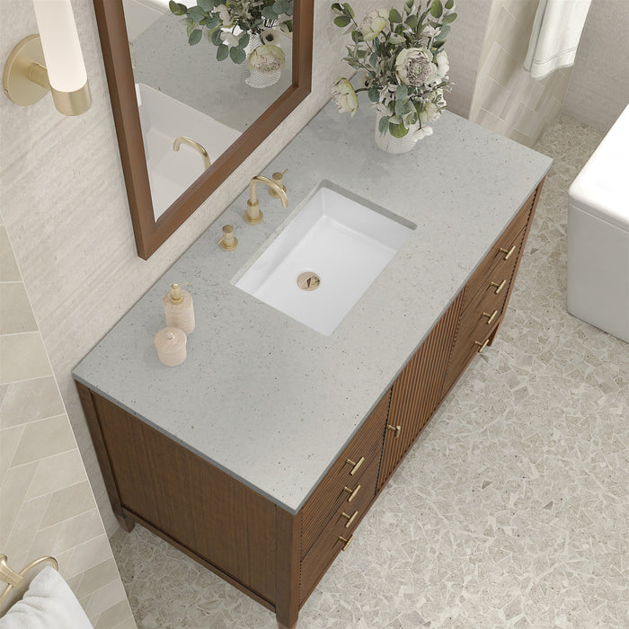 Myrrin 48 in Vanity, Mid Century Walnut w/3 cm Lime Delight Silestone Top