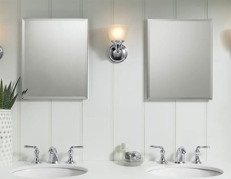 16" W x 20" H Aluminum Single-Door Medicine Cabinet w/ Mirrored Door, Beveled Edges
