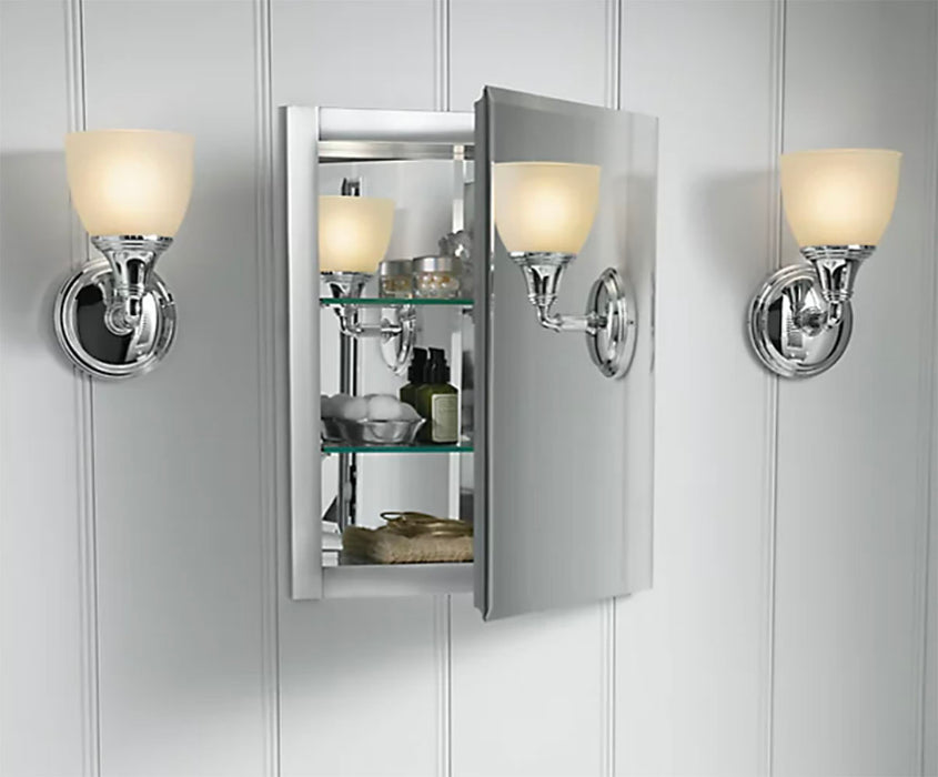 16" W x 20" H Aluminum Single-Door Medicine Cabinet w/ Mirrored Door, Beveled Edges