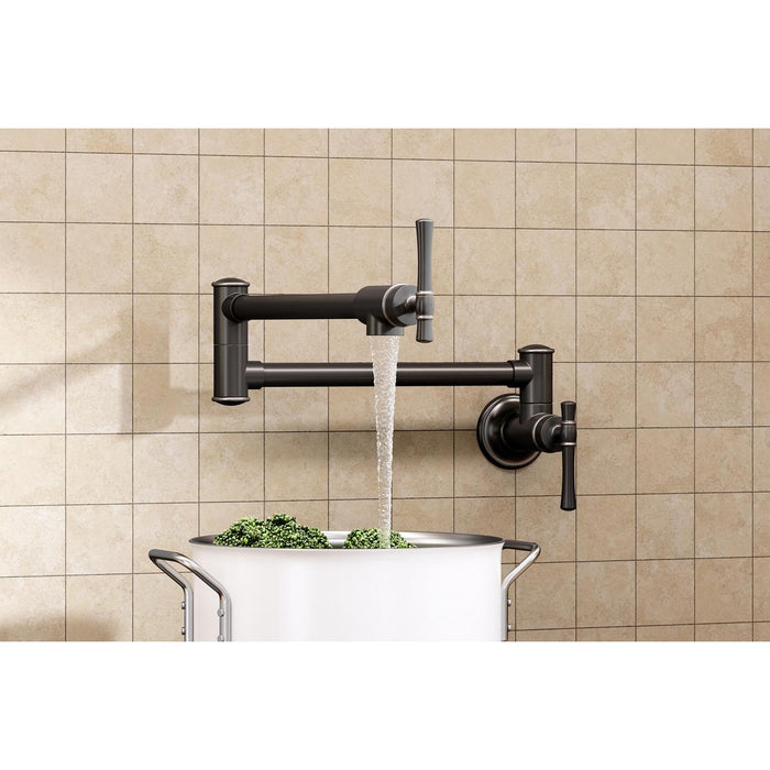 Explore Wall Mount Single Hole Pot Filler Kitchen Faucet with Lever Handles