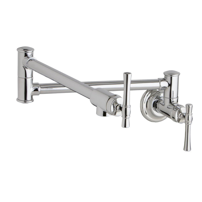 Explore Wall Mount Single Hole Pot Filler Kitchen Faucet with Lever Handles