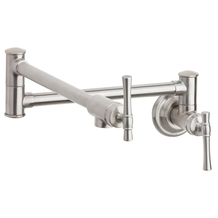 Explore Wall Mount Single Hole Pot Filler Kitchen Faucet with Lever Handles