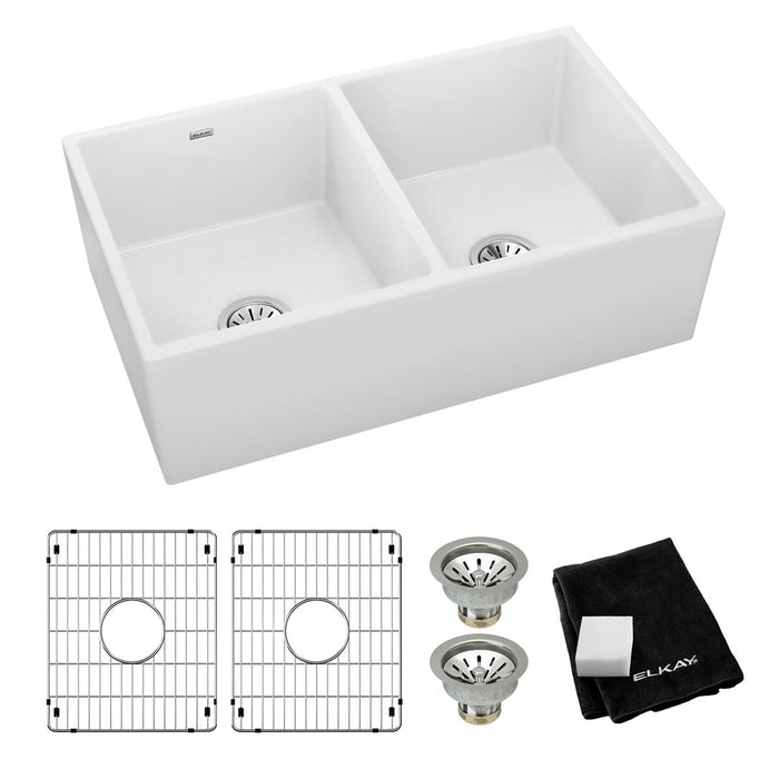 Fireclay Equal Double Bowl Farmhouse Sink