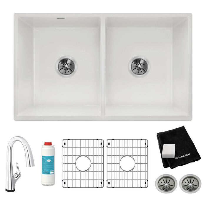 Fireclay Equal Double Bowl Farmhouse Sink